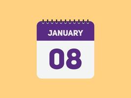 january 8 calendar reminder. 8th january daily calendar icon template. Calendar 8th january icon Design template. Vector illustration