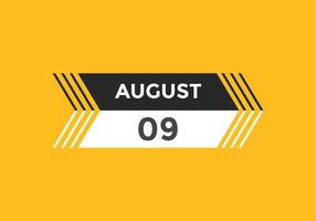 august 9 calendar reminder. 9th august daily calendar icon template. Calendar 9th august icon Design template. Vector illustration