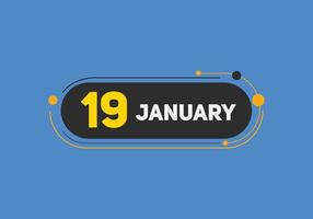 january 19 calendar reminder. 19th january daily calendar icon template. Calendar 19th january icon Design template. Vector illustration