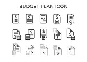 conjunto de iconos de plan de presupuesto ilustración vectorial. símbolo del plan presupuestario para seo, sitio web y aplicaciones móviles vector