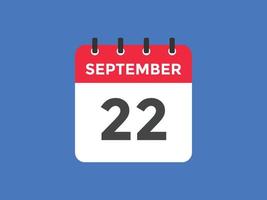 september 22 calendar reminder. 22th september daily calendar icon template. Calendar 22th september icon Design template. Vector illustration