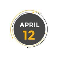 april 12 calendar reminder. 12th april daily calendar icon template. Calendar 12th april icon Design template. Vector illustration