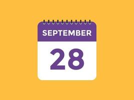 september 28 calendar reminder. 28th september daily calendar icon template. Calendar 28th september icon Design template. Vector illustration