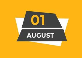 august 1 calendar reminder. 1st august daily calendar icon template. Calendar 1st august icon Design template. Vector illustration