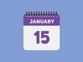 january 15 calendar reminder. 15th january daily calendar icon template. Calendar 15th january icon Design template. Vector illustration