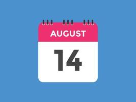 august 14 calendar reminder. 14th august daily calendar icon template. Calendar 14th august icon Design template. Vector illustration