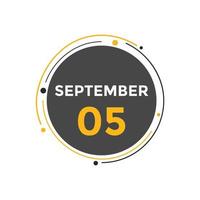 september 5 calendar reminder. 5th september daily calendar icon template. Calendar 5th september icon Design template. Vector illustration