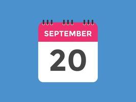 september 20 calendar reminder. 20th september daily calendar icon template. Calendar 20th september icon Design template. Vector illustration