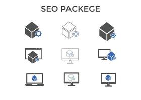 Ilustración de vector de icono de paquete seo. concepto para seo y sitio web