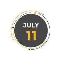 july 11 calendar reminder. 11th july daily calendar icon template. Calendar 11th july icon Design template. Vector illustration