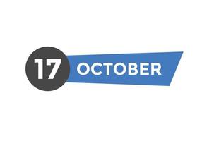 october 17 calendar reminder. 17th october daily calendar icon template. Calendar 17th october icon Design template. Vector illustration