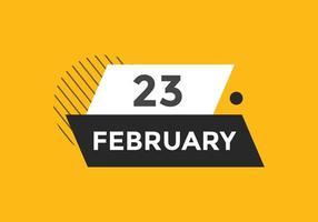 february 23 calendar reminder. 23th february daily calendar icon template. Calendar 23th february icon Design template. Vector illustration