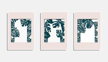 Boho vector art of botanical walls. Art drawings of Tropical Foliage with abstract forms. Abstract House Plant Art Design for prints, covers, wallpapers, Minimal and natural wall art.