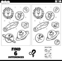 differences game with cartoon planets and orbs coloring page vector