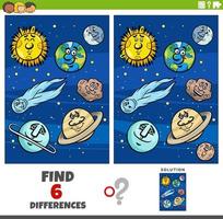 differences game with cartoon planets and orbs characters vector