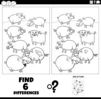 differences game with cartoon pigs farm animals coloring page vector