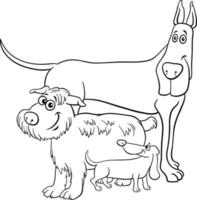 Página para colorear de tres personajes de perros de dibujos animados diferentes vector