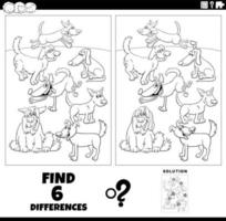 differences task with cartoon dog animals coloring page vector