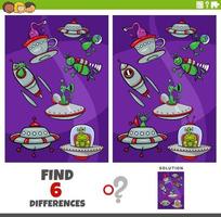 differences game with cartoon alien characters vector