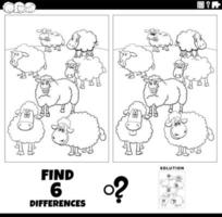 differences game with cartoon sheep farm animals coloring page vector