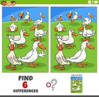 differences game with cartoon ducks farm animal characters vector