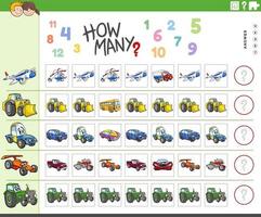 counting task with cartoon vehicles characters vector