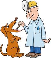 cartoon dog character at the vet having throat exam vector