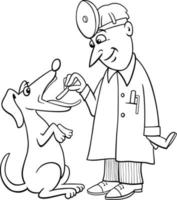 cartoon dog at the vet having throat exam coloring page vector