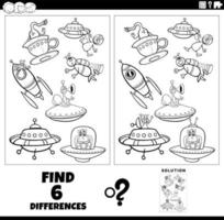 differences game with cartoon aliens coloring page vector