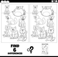 differences game with cartoon cats animals coloring page vector