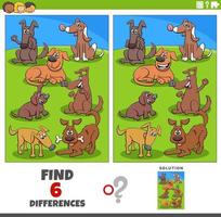 differences game with cartoon dogs animal characters vector