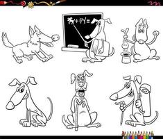 cartoon dogs animal characters set coloring page vector