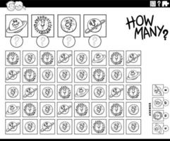 how many cartoon planets counting game coloring page vector