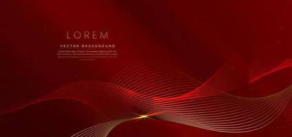 Abstract luxury golden lines curved overlapping on dark red background. Template premium award design. vector