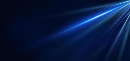 Abstract technology futuristic glowing blue light lines with speed motion blur effect on dark blue background. vector