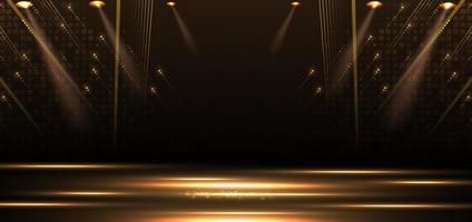 Elegant golden stage vertical glowing with lighting effect sparkle on black background. vector