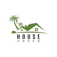 House green logo with negative space concept vector