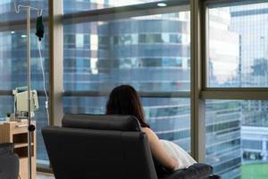 Luxury room which can see panoramic cityscape view. This room is fot customer or patient who sit at sofa between wait the saline solution processing. photo