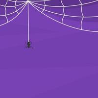 creepy purple background template with cobwebs and spiders hanging vector