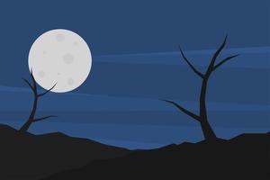 spooky night forest landscape illustration with dead trees vector