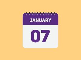 january 7 calendar reminder. 7th january daily calendar icon template. Calendar 7th january icon Design template. Vector illustration