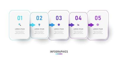 plantilla de diseño de etiquetas infográficas vectoriales con iconos y 5 opciones o pasos. se puede utilizar para diagramas de proceso, presentaciones, diseño de flujo de trabajo, banner, diagrama de flujo, gráfico de información. vector