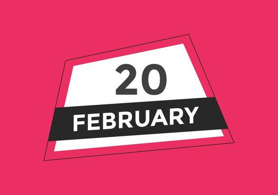 february 20 calendar reminder. 20th february daily calendar icon template. Calendar 20th february icon Design template. Vector illustration