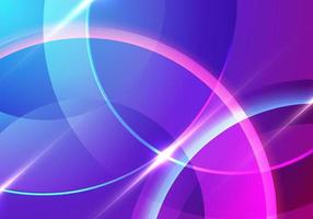 Abstract neon color circles overlapping layered with lighting effect on blue background technology concept vector