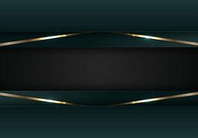 Banner web elegant 3D abstract green stripes shapes with lighting shiny golden diagonal lines on black background template luxury style vector