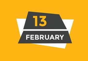 february 13 calendar reminder. 13th february daily calendar icon template. Calendar 13th february icon Design template. Vector illustration