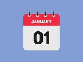 january 1 calendar reminder. 1st january daily calendar icon template. Calendar 1st january icon Design template. Vector illustration