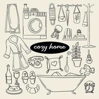 Cute set of cozy home doodles stickers vector