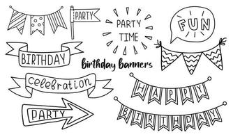 Doodle set with holiday signs and banners vector