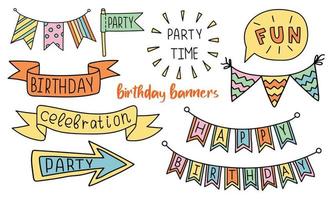 Doodle set with holiday signs and banners vector